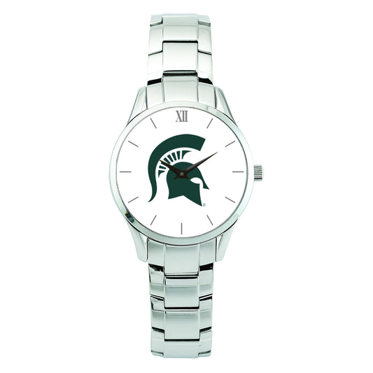 Unisex Silver Michigan State Spartans Stainless Steel Bracelet Wristwatch