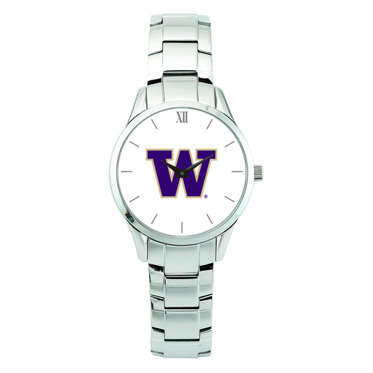 Women's Silver Washington Huskies Stainless Steel Bracelet Wristwatch