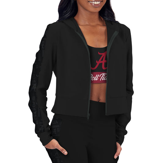 Women's Black Alabama Crimson Tide Cropped Full-Zip Hoodie