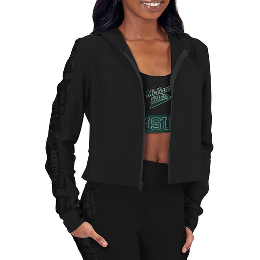 Women's Black Michigan State Spartans Cropped Full-Zip Hoodie