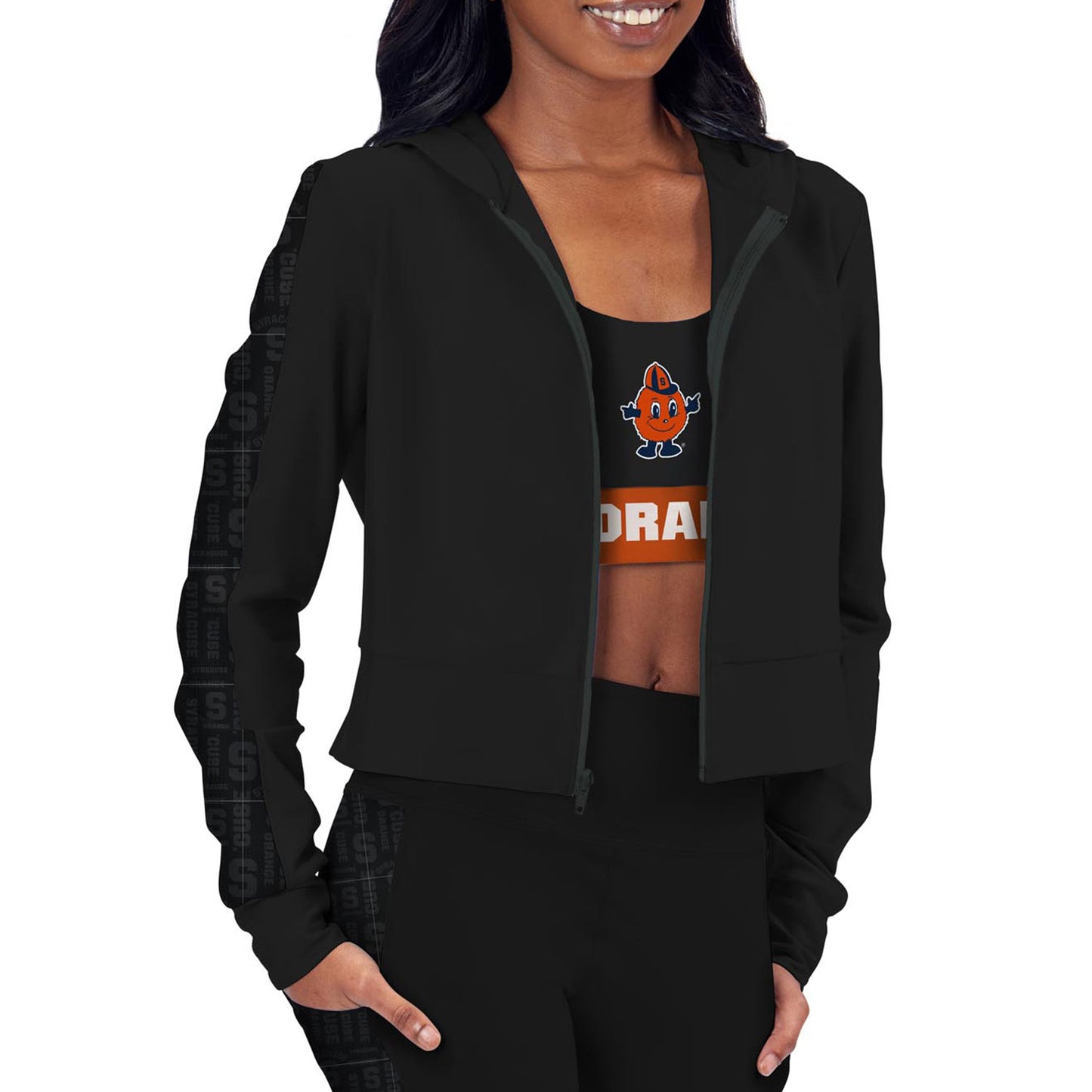 Women's Black Syracuse Orange Cropped Full-Zip Hoodie