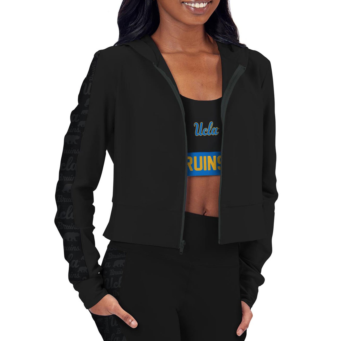 Women's Black UCLA Bruins Cropped Full-Zip Hoodie