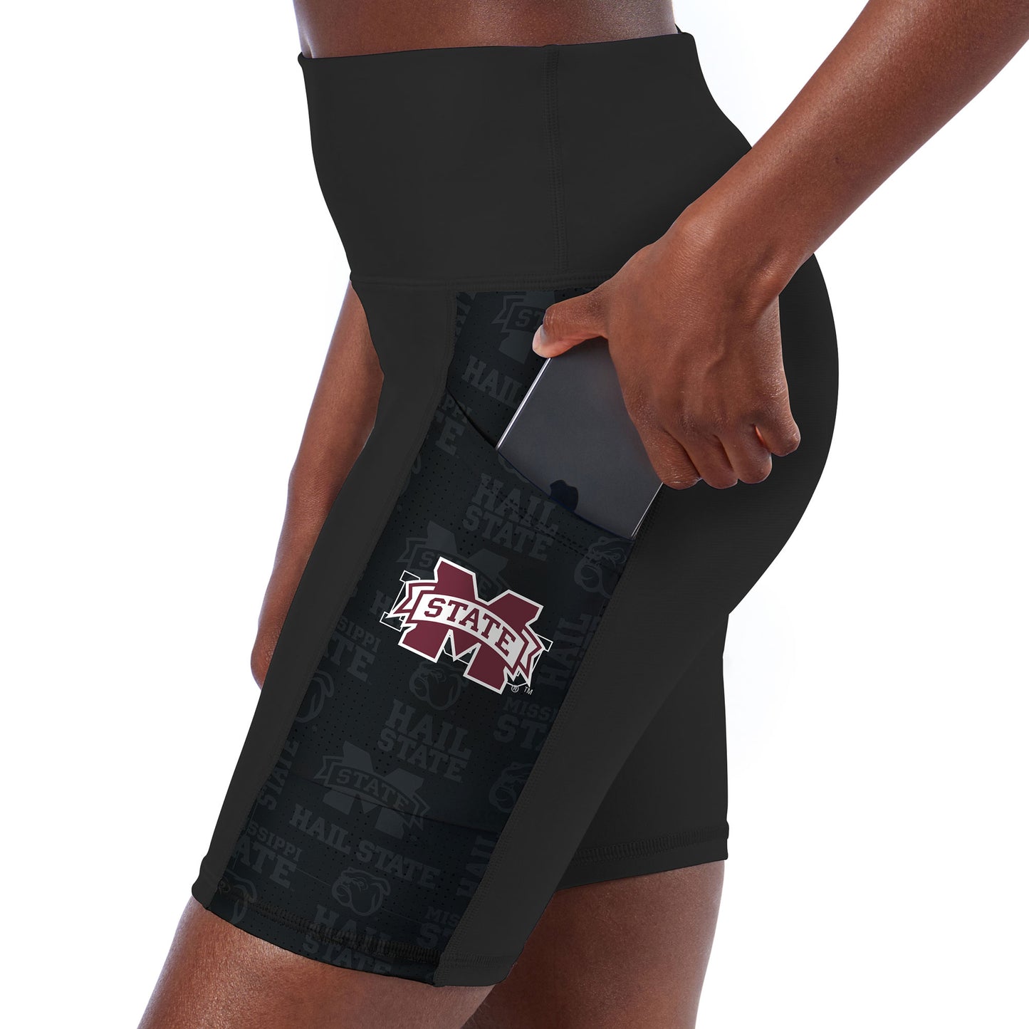 Women's Black Mississippi State Bulldogs High Waist Two-Pocket Biker Shorts