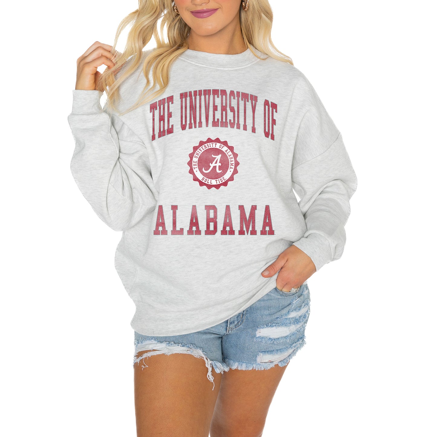 Women's Gameday Couture Steel Alabama Crimson Tide Good Vibes Premium Fleece Drop Shoulder Pullover Sweatshirt