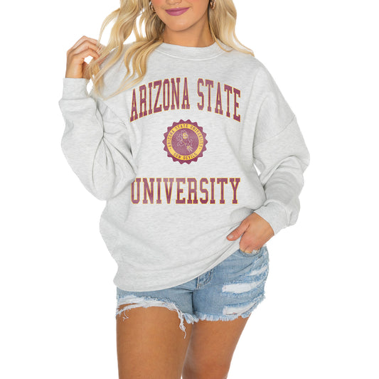 Women's Gameday Couture Steel Arizona State Sun Devils Good Vibes Premium Fleece Drop Shoulder Pullover Sweatshirt