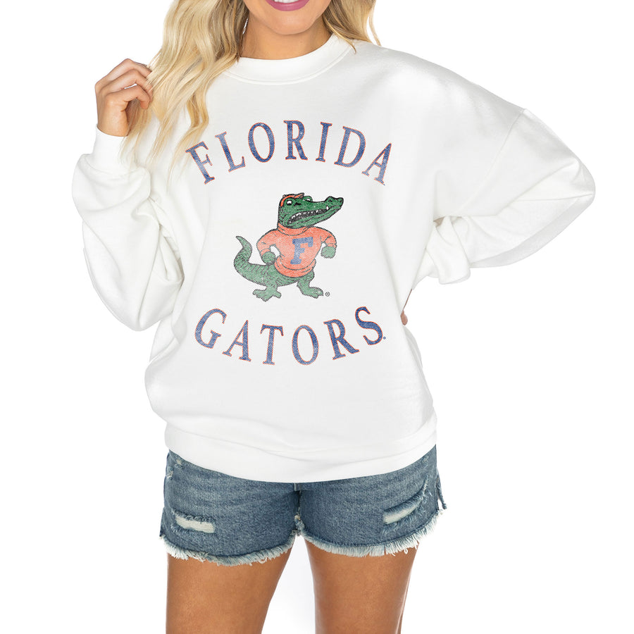 Women's Gameday Couture White Florida Gators Good Vibes Premium Fleece Drop Shoulder Pullover Sweatshirt