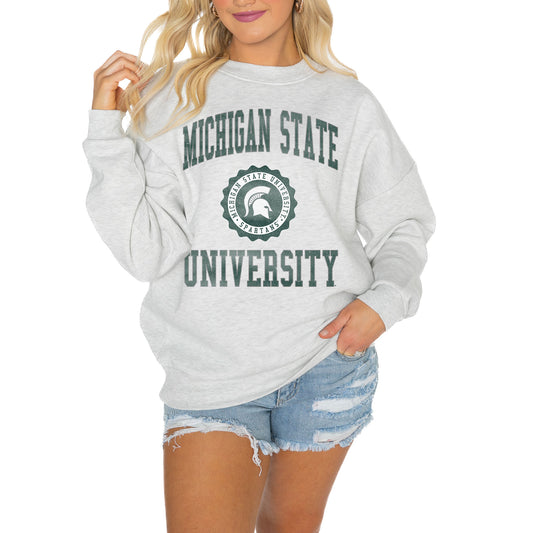 Women's Gameday Couture Steel Michigan State Spartans Good Vibes Premium Fleece Drop Shoulder Pullover Sweatshirt