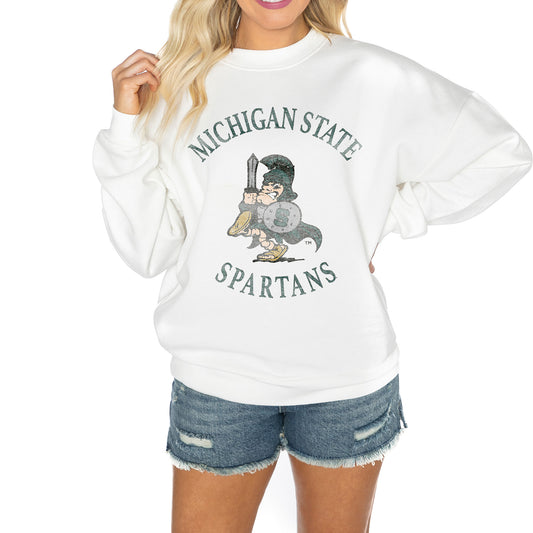 Women's Gameday Couture White Michigan State Spartans Good Vibes Premium Fleece Drop Shoulder Pullover Sweatshirt