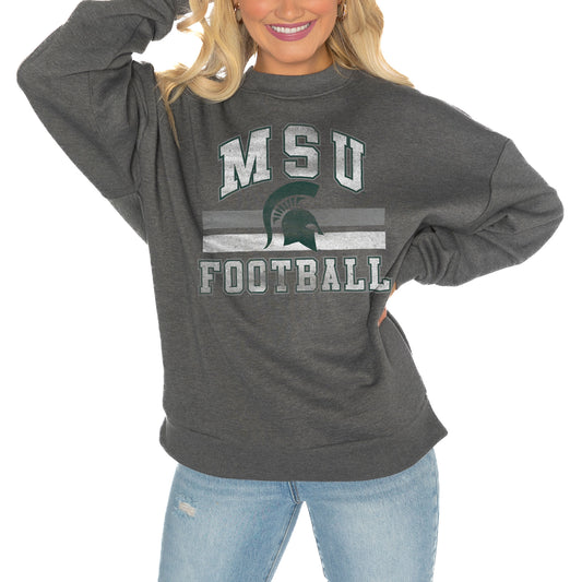 Women's Gameday Couture Charcoal Michigan State Spartans Good Vibes Premium Fleece Drop Shoulder Pullover Sweatshirt