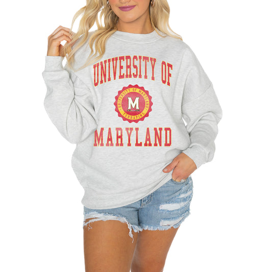 Women's Gameday Couture Steel Maryland Terrapins Good Vibes Premium Fleece Drop Shoulder Pullover Sweatshirt