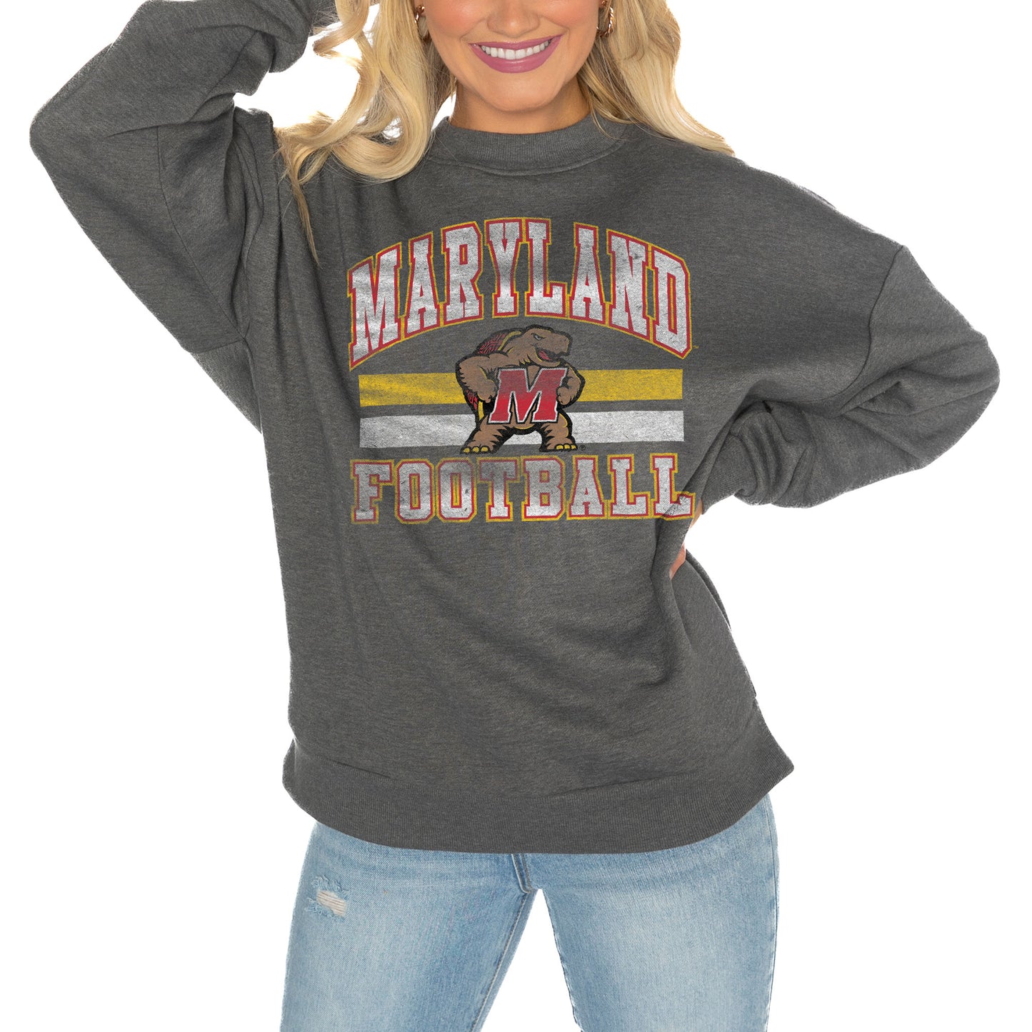 Women's Gameday Couture Charcoal Maryland Terrapins Good Vibes Premium Fleece Drop Shoulder Pullover Sweatshirt