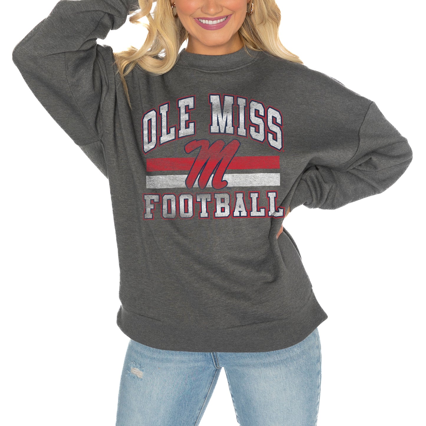 Women's Gameday Couture Charcoal Ole Miss Rebels Good Vibes Premium Fleece Drop Shoulder Pullover Sweatshirt