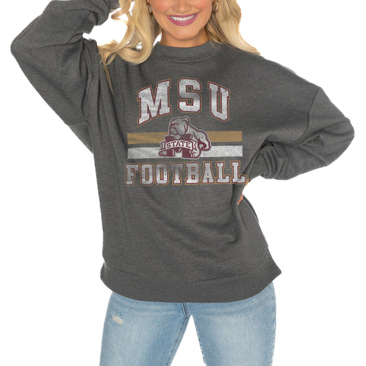 Women's Gameday Couture Charcoal Mississippi State Bulldogs Good Vibes Premium Fleece Drop Shoulder Pullover Sweatshirt