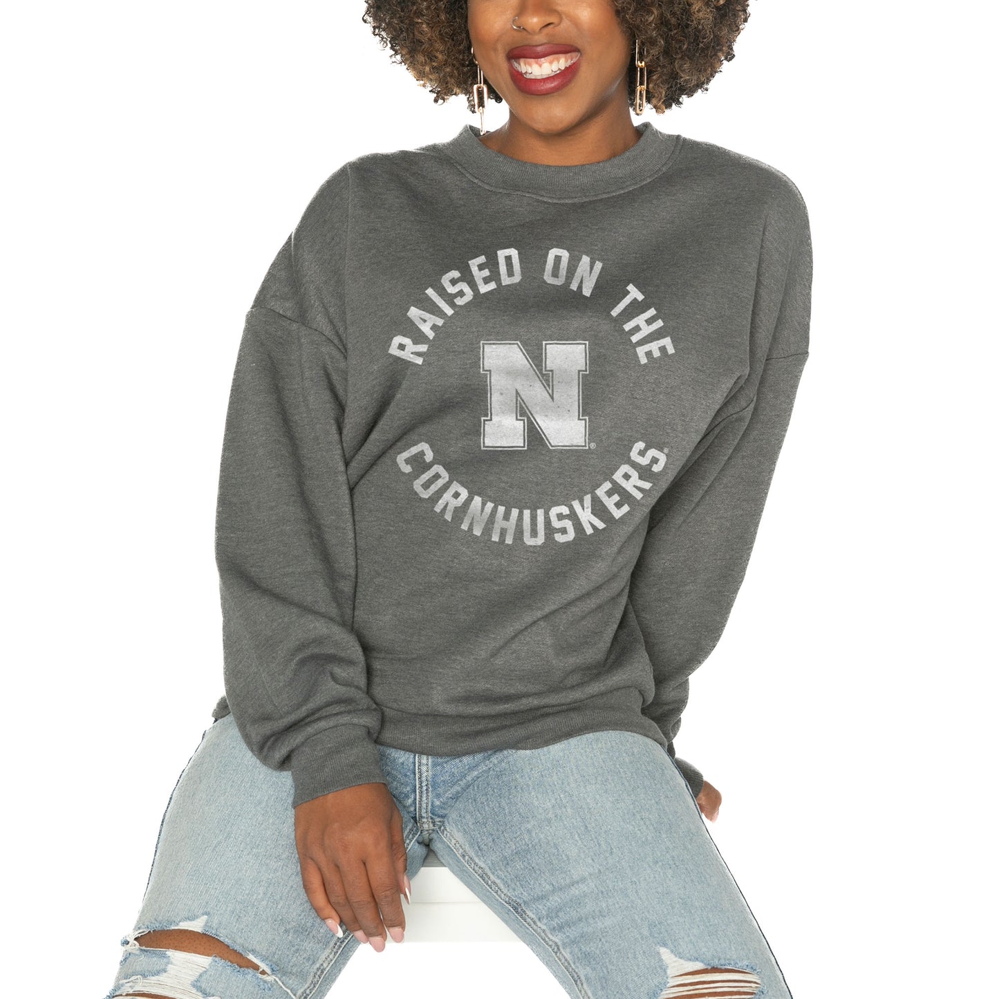 Women's Gameday Couture Charcoal Nebraska Huskers Good Vibes Premium Fleece Drop Shoulder Pullover Sweatshirt