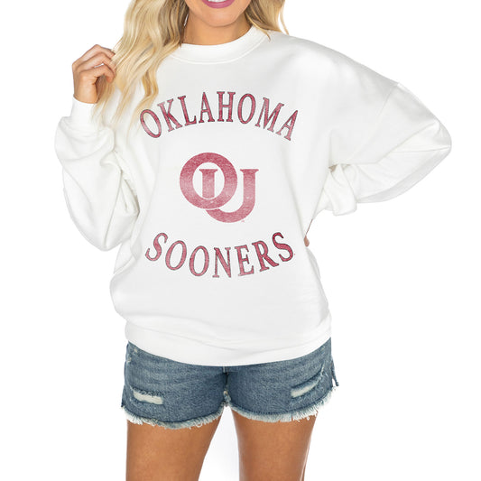 Women's Gameday Couture White Oklahoma Sooners Good Vibes Premium Fleece Drop Shoulder Pullover Sweatshirt