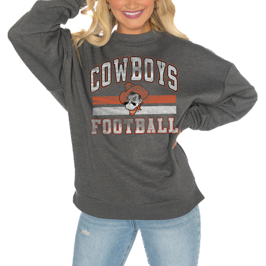 Women's Gameday Couture Charcoal Oklahoma State Cowboys Good Vibes Premium Fleece Drop Shoulder Pullover Sweatshirt