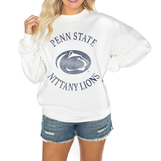 Women's Gameday Couture White Penn State Nittany Lions Good Vibes Premium Fleece Drop Shoulder Pullover Sweatshirt