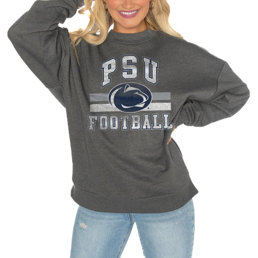 Women's Gameday Couture Charcoal Penn State Nittany Lions Good Vibes Premium Fleece Drop Shoulder Pullover Sweatshirt