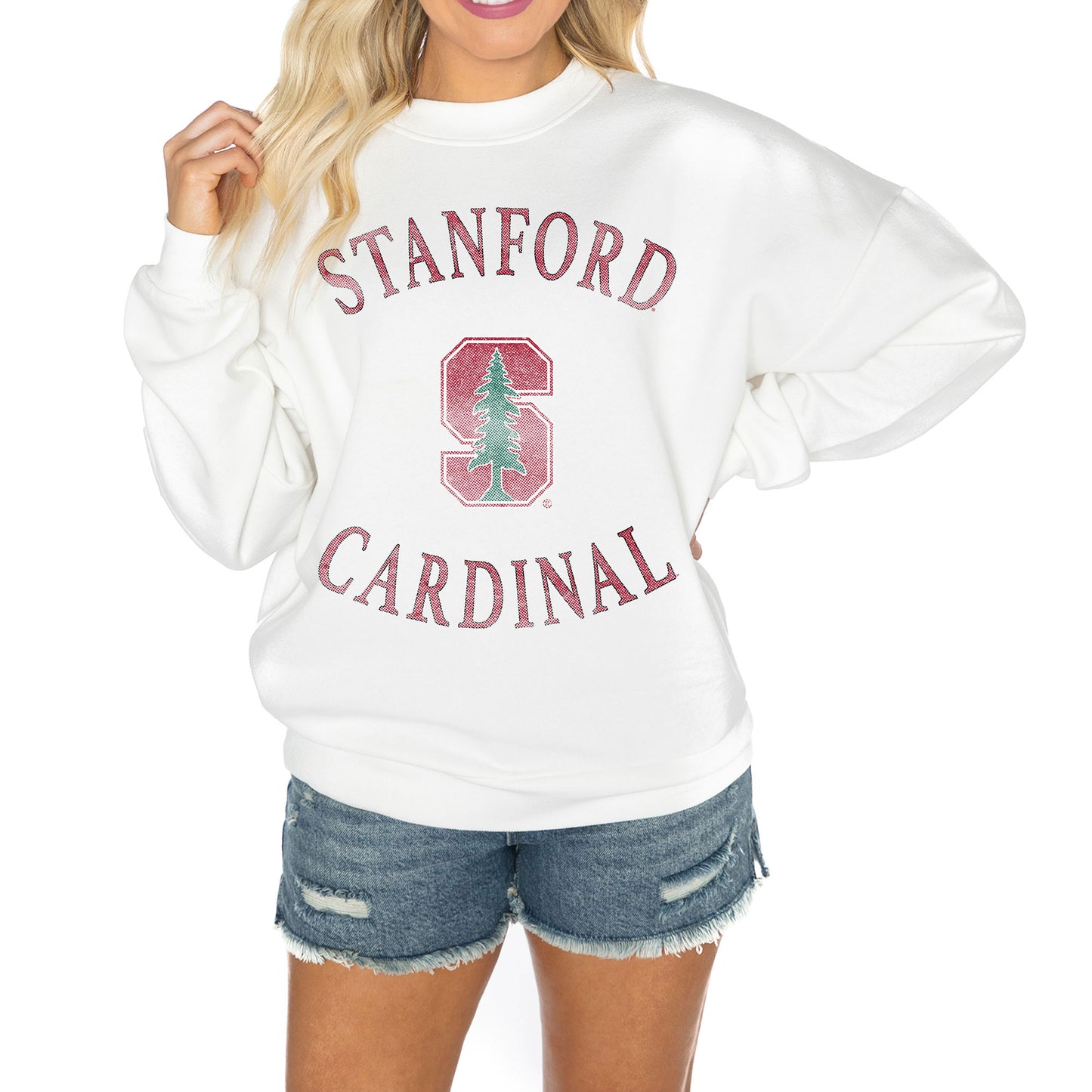 Women's Gameday Couture White Stanford Cardinal Good Vibes Premium Fleece Drop Shoulder Pullover Sweatshirt