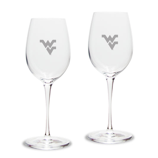 West Virginia Mountaineers Primary Team Logo 12oz. 2-Piece Luigi Bormioli Titanium White Wine Glass Set