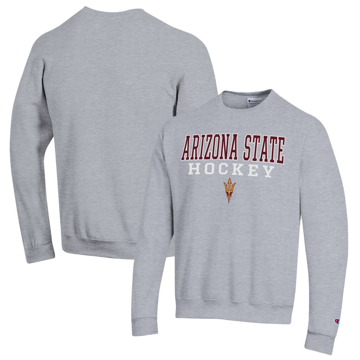 Men's Champion Heather Gray Arizona State Sun Devils Stack Logo Hockey Powerblend Pullover Sweatshirt