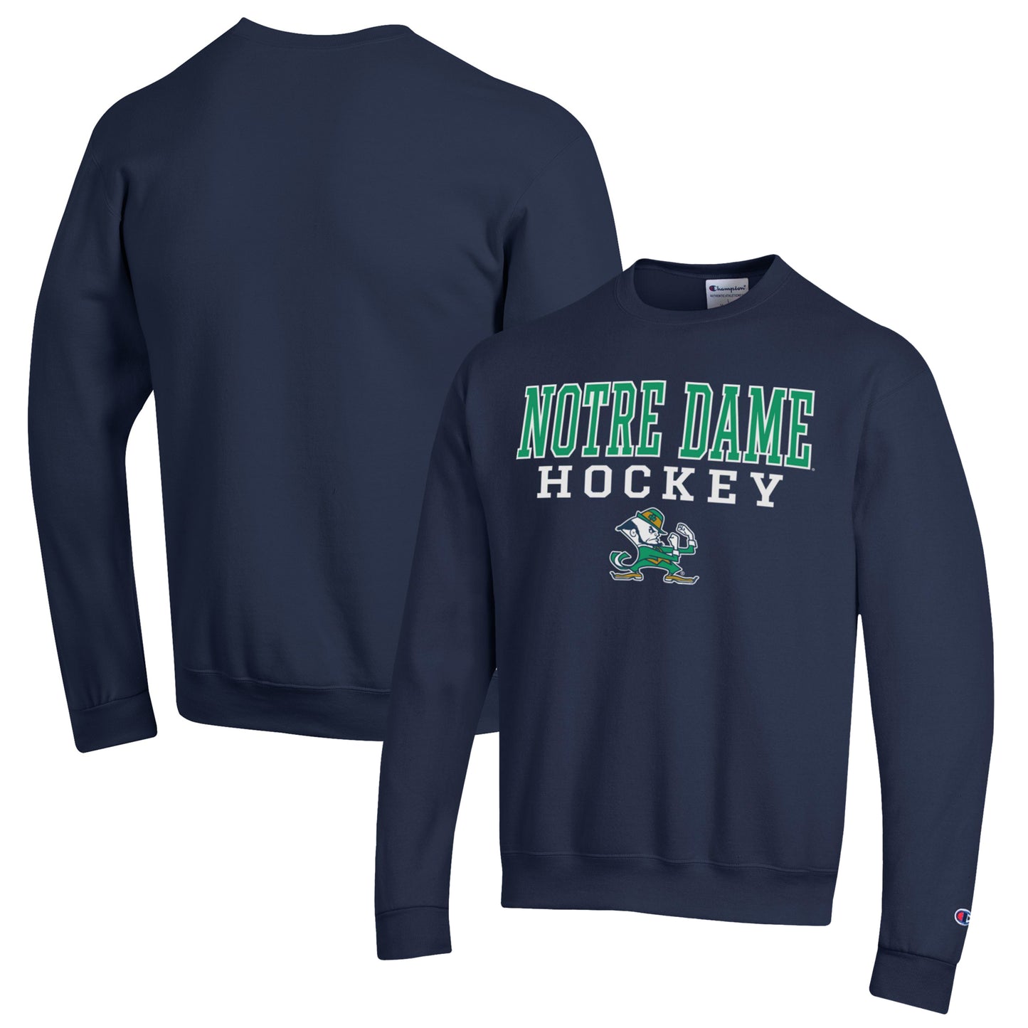 Men's Champion Navy Notre Dame Fighting Irish Stack Logo Hockey Powerblend Pullover Sweatshirt