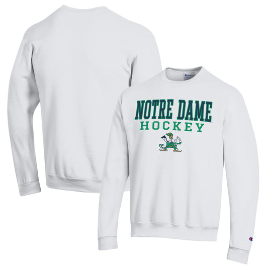 Men's Champion White Notre Dame Fighting Irish Stack Logo Hockey Powerblend Pullover Sweatshirt