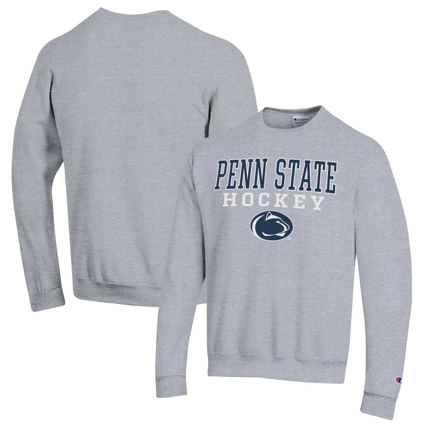 Men's Champion Heather Gray Penn State Nittany Lions Stack Logo Hockey Powerblend Pullover Sweatshirt