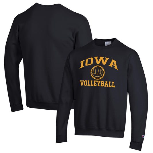 Men's Champion Black Iowa Hawkeyes Volleyball Icon Powerblend Pullover Sweatshirt