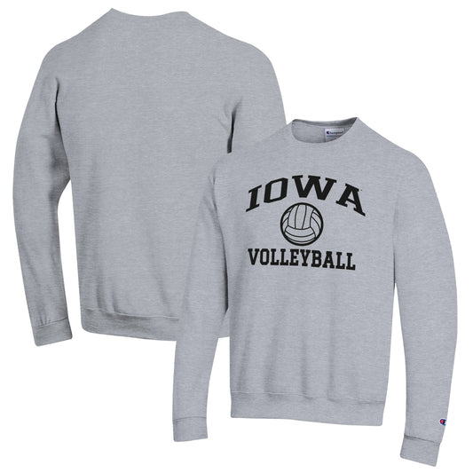 Men's Champion Heather Gray Iowa Hawkeyes Volleyball Icon Powerblend Pullover Sweatshirt