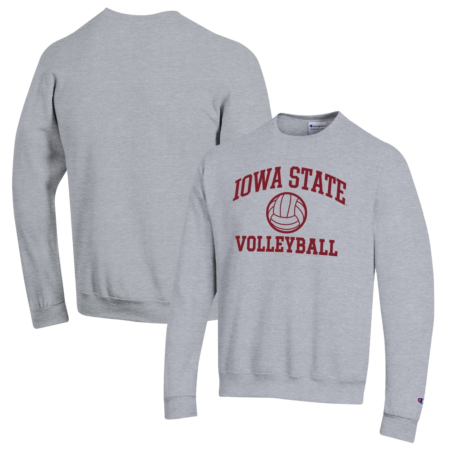 Men's Champion Heather Gray Iowa State Cyclones Volleyball Icon Powerblend Pullover Sweatshirt