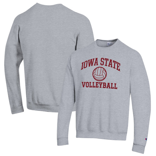 Men's Champion Heather Gray Iowa State Cyclones Volleyball Icon Powerblend Pullover Sweatshirt