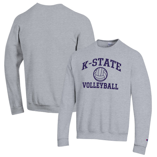Men's Champion Heather Gray Kansas State Wildcats Volleyball Icon Powerblend Pullover Sweatshirt