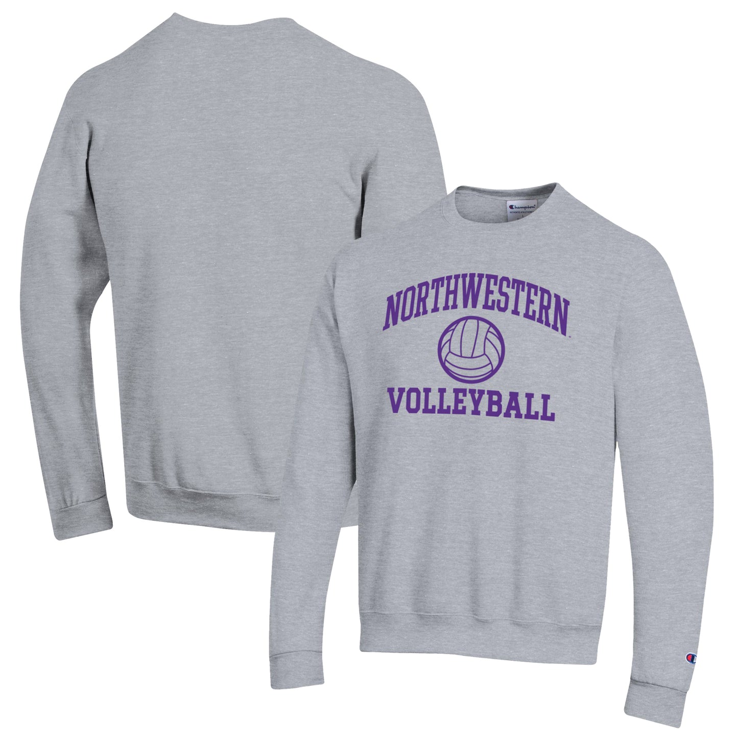 Men's Champion Heather Gray Northwestern Wildcats Volleyball Icon Powerblend Pullover Sweatshirt