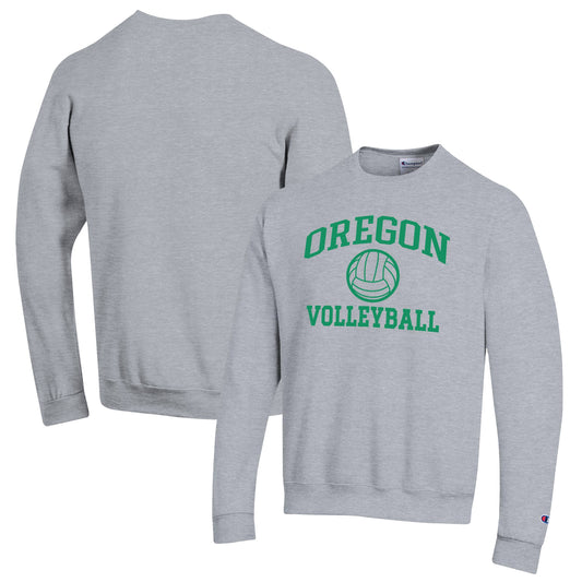 Men's Champion Heather Gray Oregon Ducks Volleyball Icon Powerblend Pullover Sweatshirt