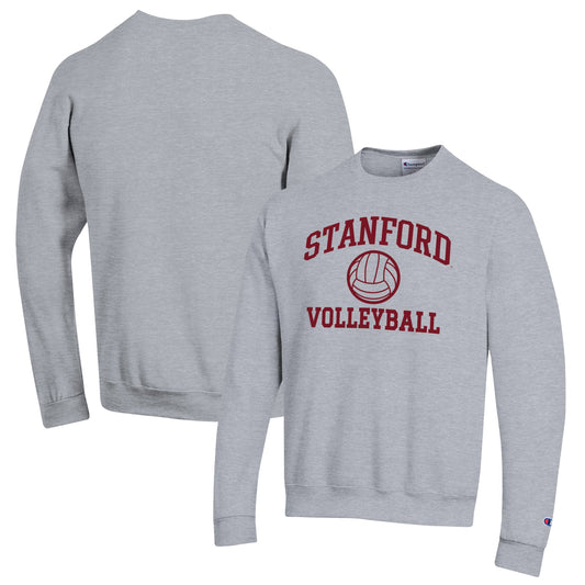 Men's Champion Heather Gray Stanford Cardinal Volleyball Icon Powerblend Pullover Sweatshirt