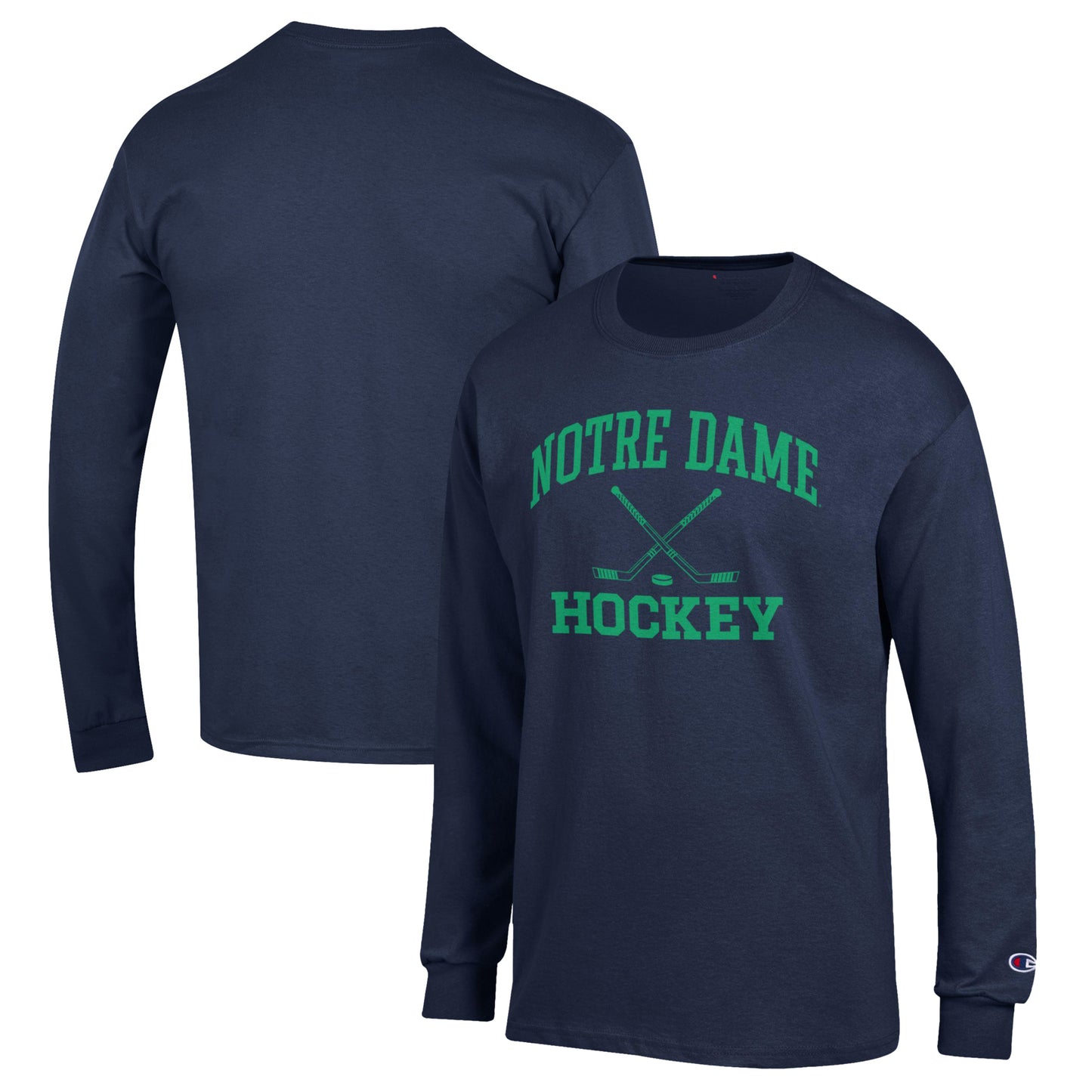 Men's Champion Navy Notre Dame Fighting Irish Hockey Icon Powerblend Long Sleeve T-Shirt