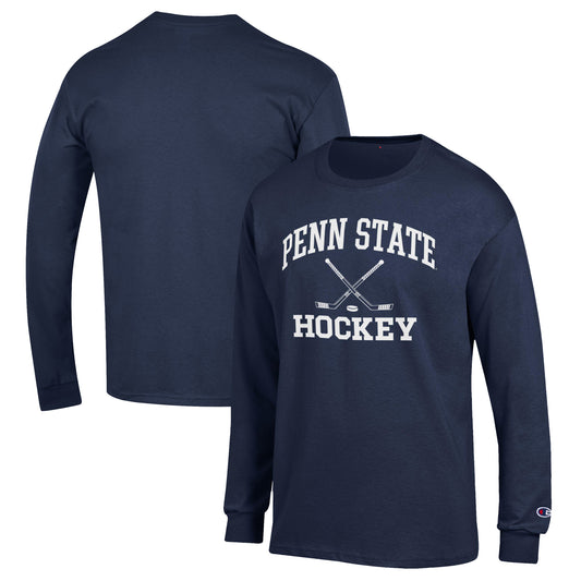 Men's Champion Navy Penn State Nittany Lions Hockey Icon Powerblend Long Sleeve T-Shirt