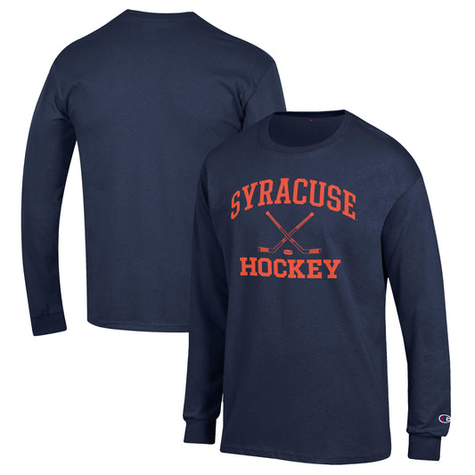 Men's Champion Navy Syracuse Orange Hockey Icon Powerblend Long Sleeve T-Shirt