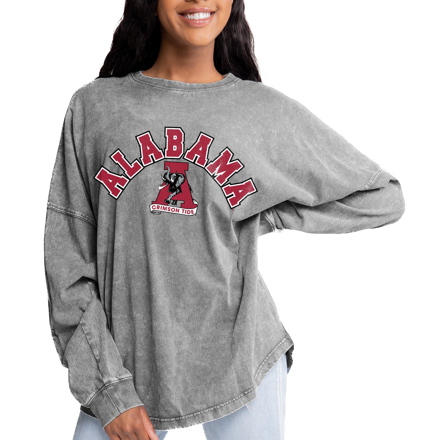 Women's Gameday Couture Gray Alabama Crimson Tide Faded Wash Pullover Sweatshirt