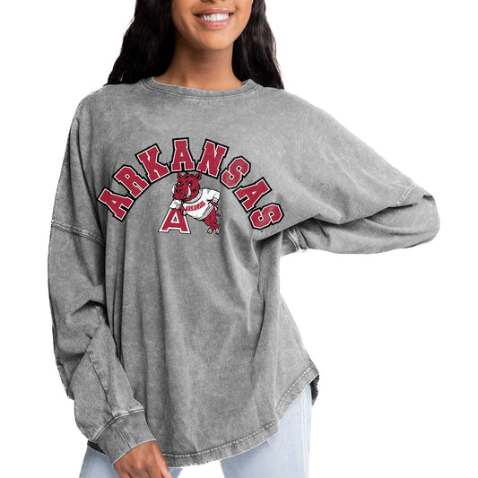 Women's Gameday Couture Gray Arkansas Razorbacks Faded Wash Pullover Sweatshirt