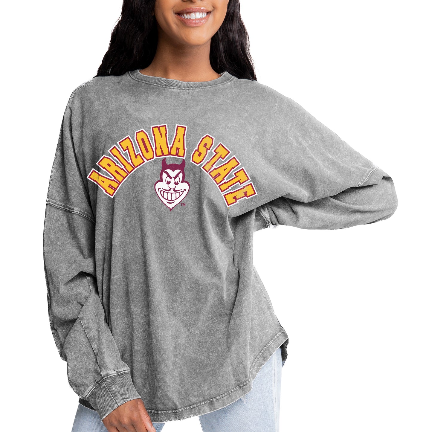 Women's Gameday Couture Gray Arizona State Sun Devils Faded Wash Pullover Sweatshirt