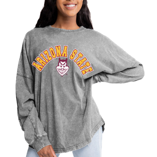 Women's Gameday Couture Gray Arizona State Sun Devils Faded Wash Pullover Sweatshirt