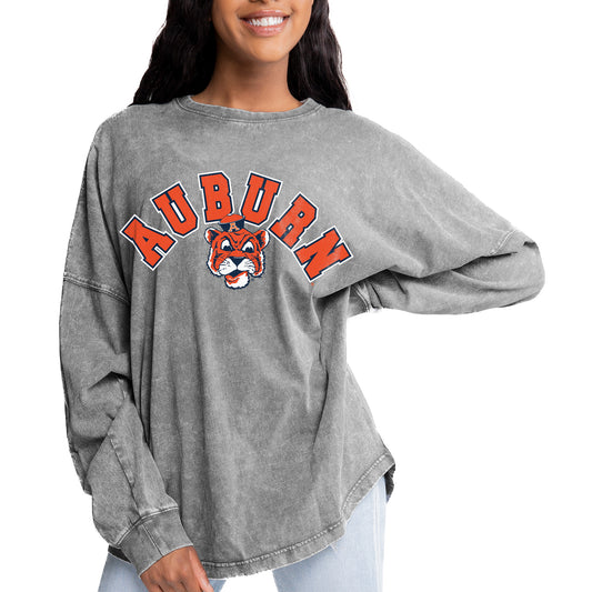 Women's Gameday Couture Gray Auburn Tigers Faded Wash Pullover Sweatshirt
