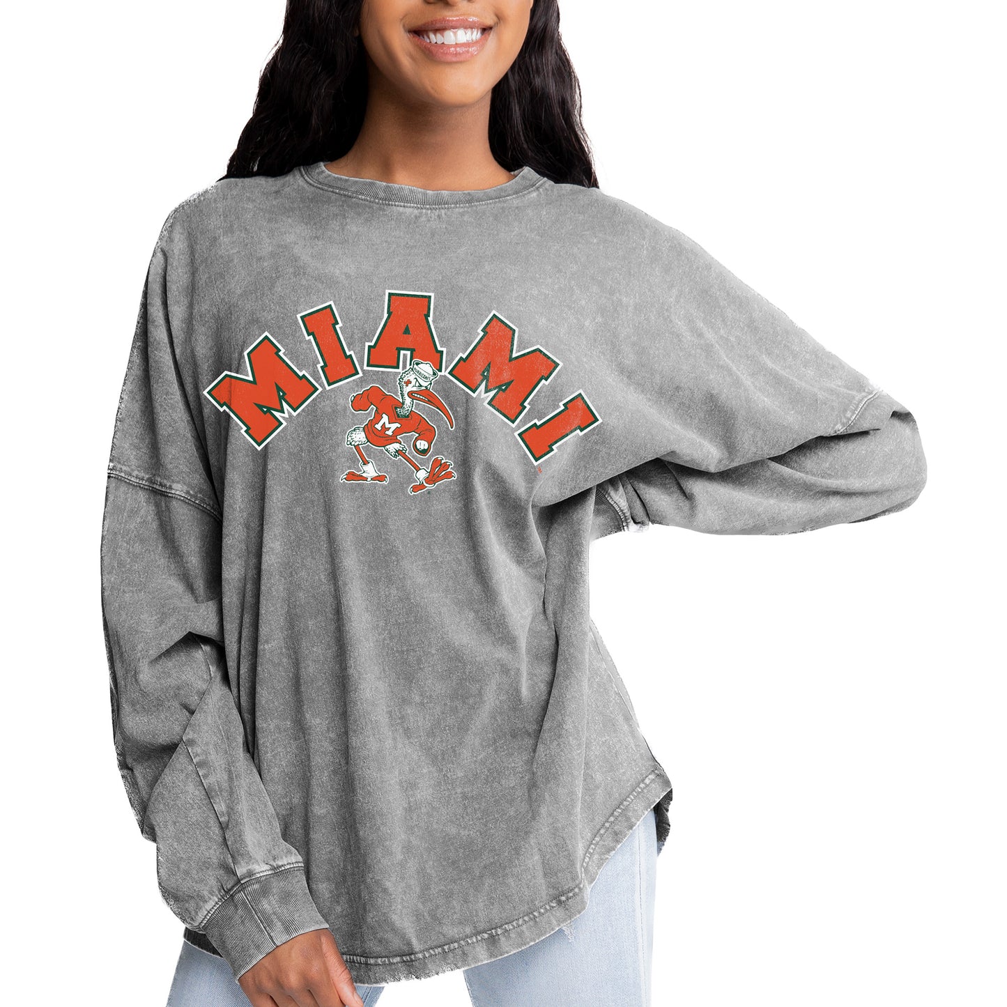 Women's Gameday Couture Gray Miami Hurricanes Faded Wash Pullover Sweatshirt