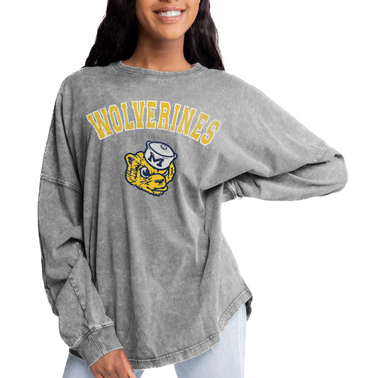 Women's Gameday Couture Gray Michigan Wolverines Faded Wash Pullover Sweatshirt