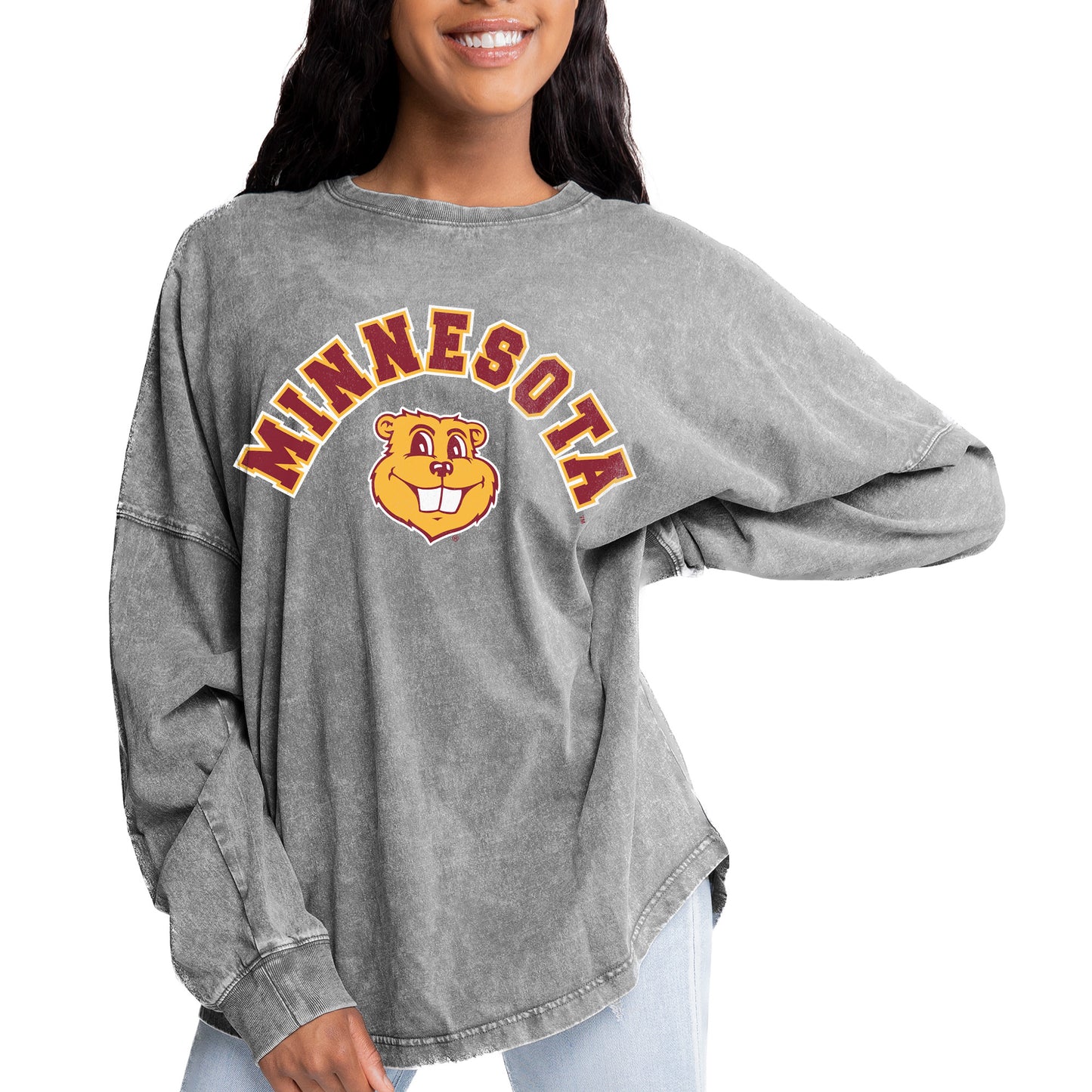 Women's Gameday Couture Gray Minnesota Golden Gophers Faded Wash Pullover Sweatshirt