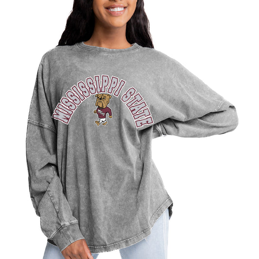 Women's Gameday Couture Gray Mississippi State Bulldogs Faded Wash Pullover Sweatshirt