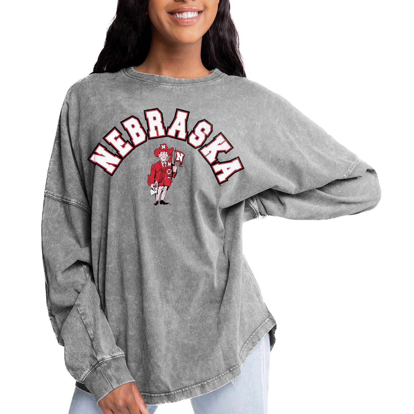 Women's Gameday Couture Gray Nebraska Huskers Faded Wash Pullover Sweatshirt