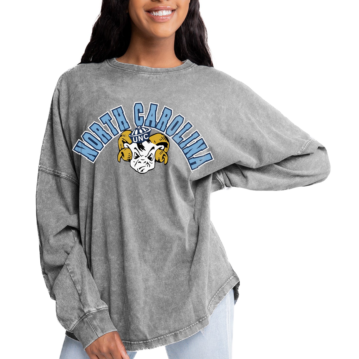 Women's Gameday Couture Gray North Carolina Tar Heels Faded Wash Pullover Sweatshirt